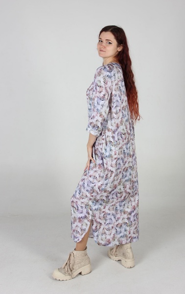 Платье-рубашка сатиновое с принтом Хризантемы фото