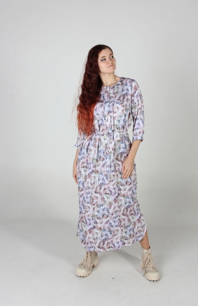 Сукня-сорочка сатінова з принт Хризантеми фото