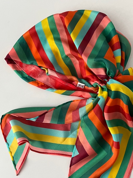 Шелковая бандана Valentino с имитацией платка полосатая разноцветная фото