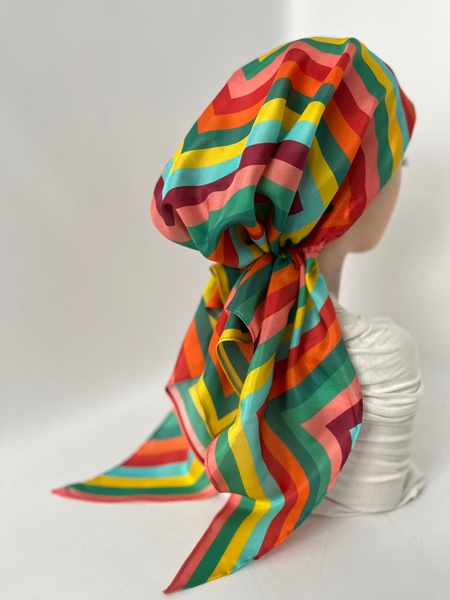 Шелковая бандана Valentino с имитацией платка полосатая разноцветная фото