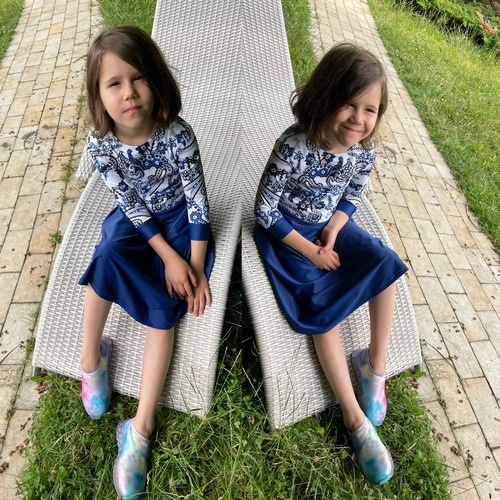 Дитяча купальна сукня синя прин гжель фото