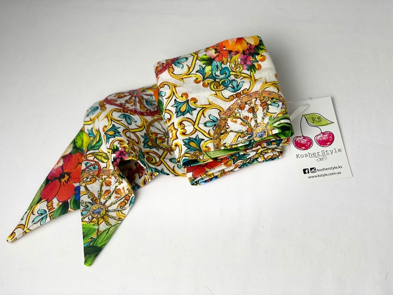 Пов'язка Твіллі з рендової тканини Dolce & Gabbana принт "Лимони" пряма фото
