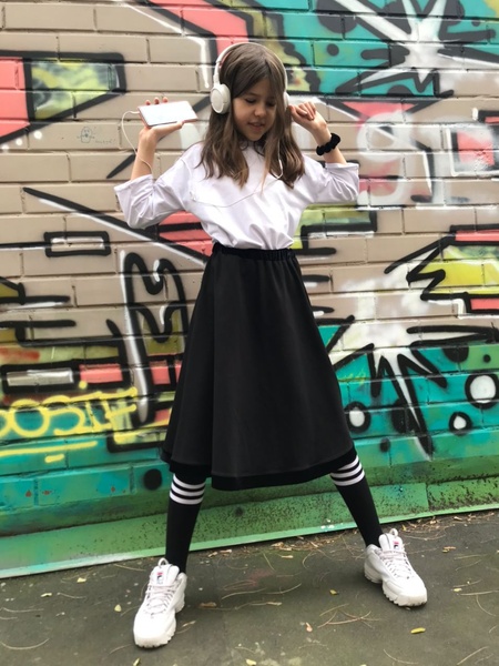 Чёрная школьная юбка Канти (с велюровым кантом) фото
