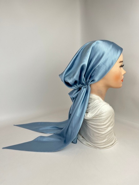 Бандана с имитацией платка голубая с шёлковым блеском фото