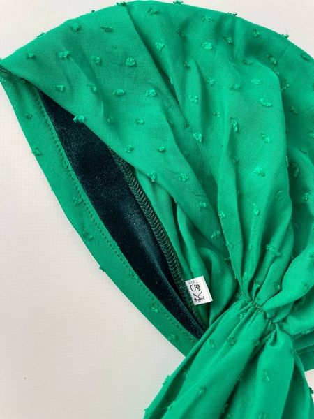 Банадна с имитацией платка однотонная зеленая штапель текстурный фото
