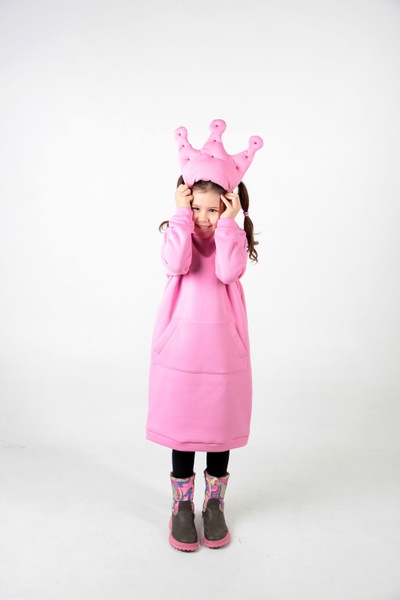 Рожева дитяча сукня-худі з начосом з підкладкою "Корона" в капюшоні фото