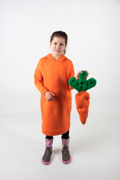 Оранжевое детское платье-худи с начесом с подкладкой "Лего" в капюшоне фото