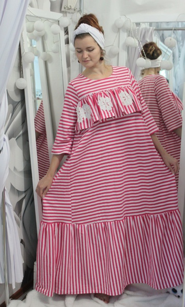 Домашнее платье Волли полосатое (с потайной молнией для кормления) фото