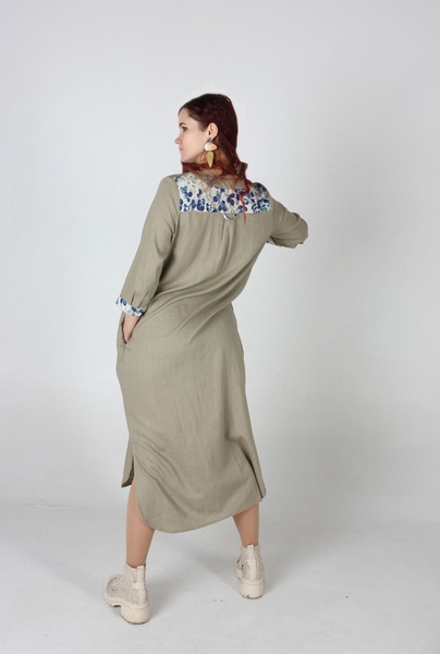 Сукня-сорочка льняна кишені з квітковим принтом фото